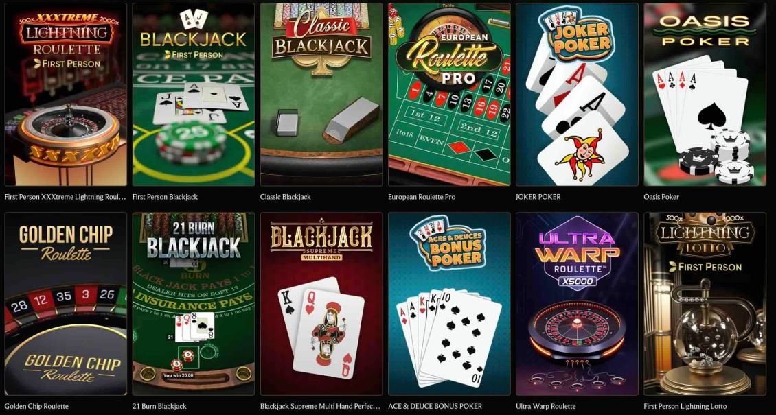 a CrownPlay Casino asztali játékainak listája
