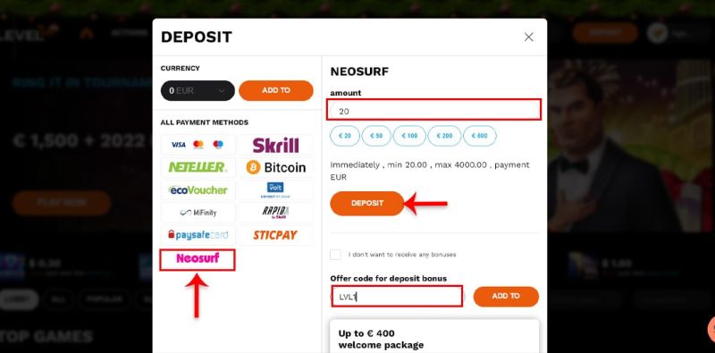 Neosurf útmutató: hogyan lehet Neosurf-fel befizetni egy kaszinóba? - 3. lépés